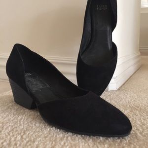 Eileen Fisher Lily Half D’Orsay wedge Suede pumps